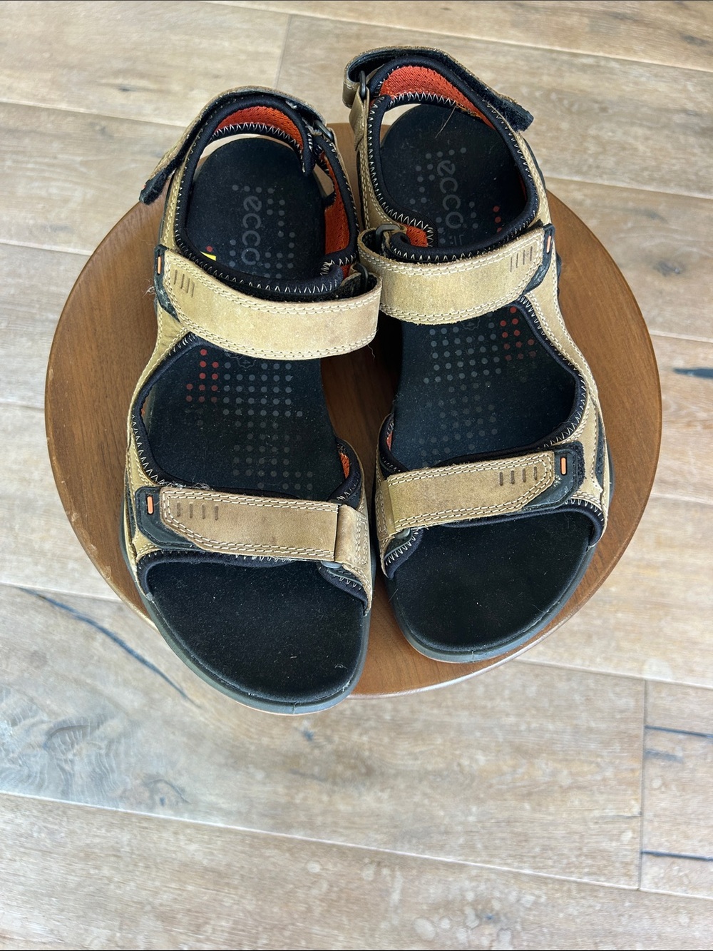 Ecco Men’s  Tan and Black Leather Adjustable Sandals